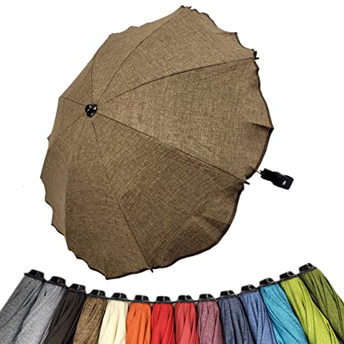 BambiniWelt by Rafael K. Universal Sonnenschirm Sonnenschutz für Kinderwagen & Buggy UV Schutz 50+ mit Universalhalterung für Rund- und Ovalrohre verstellbar (meliert hellbraun)