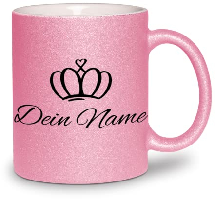 glitzertassen.de® | Queen mit Namen | Personalisiert | Tasse mit Glitzer | Geschenkidee (Rosé)