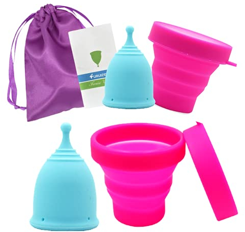 Furuize Sporti Menstruationstasse mit Sterilisationstasse, 100 % medizinisches weiches Silikon, verhindert Infektionen und stärkt den Beckenboden, gesunde und wirtschaftliche Alternative (Größe L)