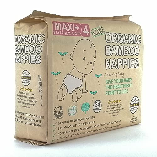 Beaming Baby Organic Bamboo Nappies Size 4, Maxi Plus, 3 Packs of 24 Bamboo Eco Nappies. Eco Friendly Bamboo Diapers for Your Beautiful Baby 6 to 12 Months