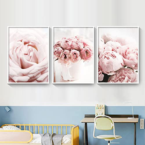 Pink Lily Rose Pfingstrose Blumen Zitate Nordische Poster und Drucke Wandkunst Leinwand Gemälde Wandbilder für Wohnzimmer Wohnkultur ungerahmt 40 × 50 cm × 3 Stück