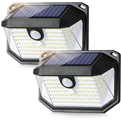 Solarlampen für Außen mit Bewegungsmelder Aussen IP65 Wasserdicht Solarleuchten Led Strahler Aussenlampe Sicherheitswandleuchte Wandleuchte für Balkon Garten Garage Hauswand Hof Schwarz 2 Stück