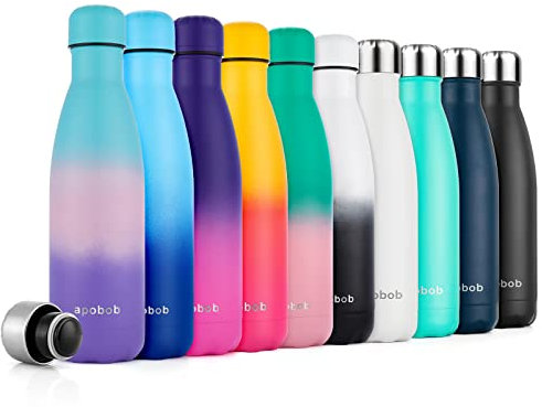 Apobob Stainless Steel Water Bottle 500ml, Refillable BPA Free Vacuum Insulated Metal Water Bottle for 12 Hrs Hot & 24 Hrs Cold Drink, Work, Study, Gym, Cycling, Climbing