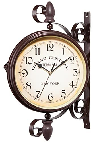Horloge murale Vintage Double Face Horloge Murale Paddington Station Horloge De Jardin Suspendue Horloge Murale Vintage En Plein Air Décoration Murale Pas de Batterie