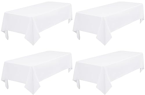 4 Stück Rechteckigen Tischdecken Weiß Hochwertige Polyester Tischdecken für 6-Fuß Tische, Flecken und Knitterfrei Waschbar Dekorative Tischdecke für Hochzeiten Bankette Küche (153 x 260 cm)