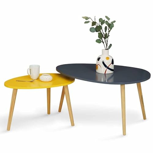 IDMarket - Lot de 2 Tables Basses gigognes Gaia laquées Gris Jaune scandinave