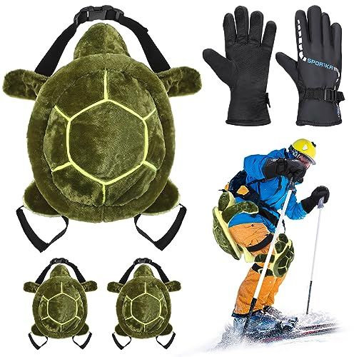 Lewtemi Schildkröten-Polster, Schutzausrüstung für Skaten, Snowboarden, niedliches Schildkröten-Kniepolster, 3D-Schildkrötenkissen, Winter, winddicht, warm, Schneehandschuhe für Erwachsene, Skifahren,