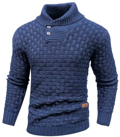 Qinfren Jersey para Hombre Suéter Sudadera De Punto Tejido Grueso para Hombre Suéter con Cuello Alto Jersey con Dos Botones Invierno