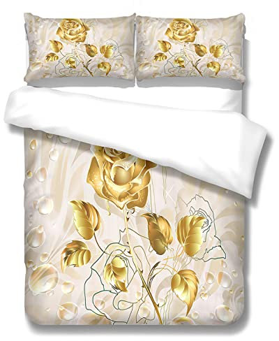 Bettdecke 200X200Cm Goldene Rose Bettwäsche-Sets,Herbst Bettwäsche-Sets,3 Bettwäsche Set, 2 X Pillow 50 X 75 cm,Quilt Duvet Set,Microfibre, Bedsure Bettwäsche,Bedding Set