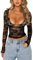 Geagodelia Women's Sexy Mesh Top Ladies Elegant See Through Lace Top Long Sleeve Shirt/Tank Top Y2k Fashion Aesthetic Clothes Clubwear Party Going Out Summer Outfit (A - Black Long Sleeve, S)