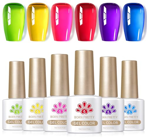 Born Pretty UV Nagellack Ice Jelly Neon - Gel Nagellack Kristall Transparent Frühling Sommer UV LED Soak off Manicure Gel Lacquer Varnish
