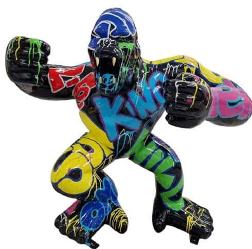Casa Padrino Luxus XXL Deko Skulptur Gorilla Affe Schwarz/Mehrfarbig H. 100 cm - Große Deko Skulptur - XXL Deko Figur - Luxus XXL Tierfigur