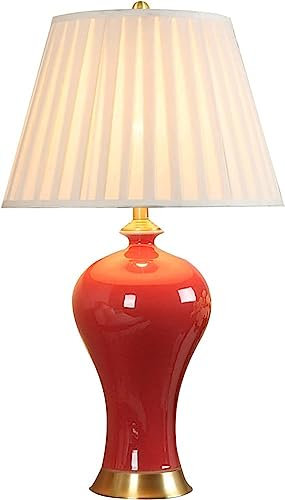 LONGDU Nouvelle lampe de table en céramique chinoise de style chinois lampe de table en céramique rouge lampe de table de mariage salon étude maison modèle chambre lampe de table vase à prune scène pl