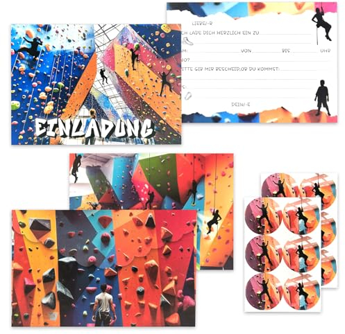 Hpbaggy 12 Einladung Klettern +12 Umschläge+12 Aufkleber,Bouldern Einladungskarten Geburtstag,Boulder Party Kindergeburtstag Einladungskarten,Einladung zum Geburtstag Kindergeburtstag