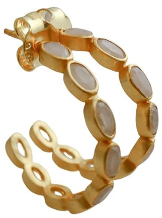 30mm Mondstein vergoldete 925 Silber Creolen Ohrringe - Natürlicher Edelstein - Geburtstagsgeschenk - Weihnachtsgeschenk - Handgefertigte Geschenkideen für Frauen (Mondstein)