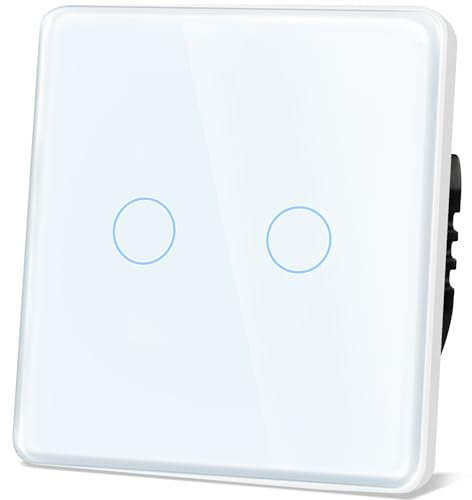 TAWOIA Interrupteur tactile - 2 compartiments - 1 voie - Encastré - Avec plaque en verre incurvé 2,5D - 86 x 86 mm - Blanc