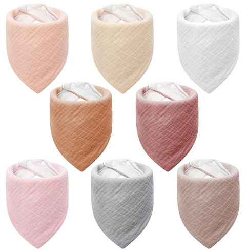 VOMARHUG Muslin Baby Lätzchen,8 Stück Sabberlätzchen Baby,Muslin Dreieckstuch,Super Saugfähige Muslin Baumwoll Halstuc,Lätzchen für Säugling Kleinkinder