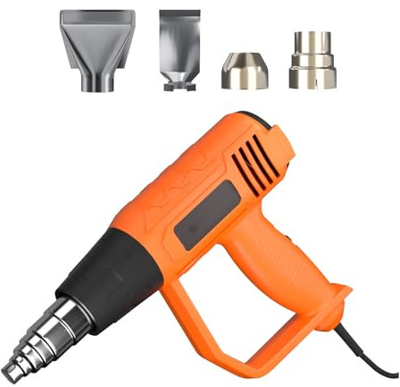 2000W Heat Gun Professional Lightweight Hot Air Gun with 4 Nozzles, 2 Temperature Modes 300℃ or 600℃ for DIY, Stripping Paint, Shrinking PVC, BBQ, Home Improvement (Orange)