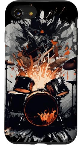 Coque pour iPhone SE (2020) / 7 / 8 Explosion rythmique: batterie avec flammes irrégulières et
