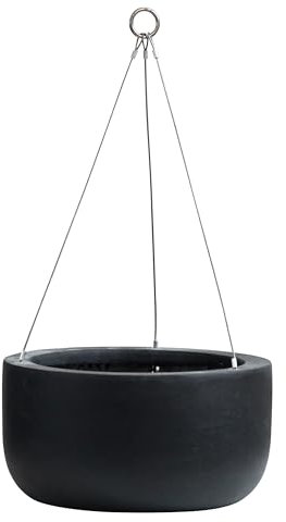 Nouvage Large 30cm Hanging Plant Pot - Fibrestone with Stainless Steel Hanging Rods - Black - Indoor and Outdoor Extra Large Hanging Planters
