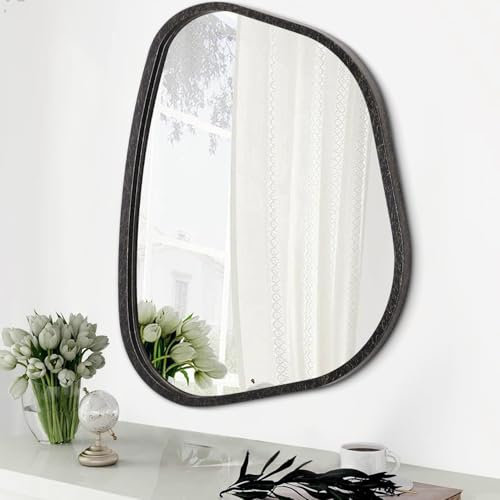 Miroir de Salle de Bain irrégulier Miroir Mural Moderne Miroir Mural en Bois encadré asymétrique vanité Murale de Forme Unique Miroir Artistique décor pour Salon Chambre à Coucher entrée 50x40CM