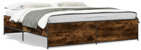 AUUIJKJF Home Items, Bettrahmen aus geräucherter Eiche, 180 x 200 cm, Super-King-Size-Bett, Holz- und Metallkonstruktion, Anzugmöbel