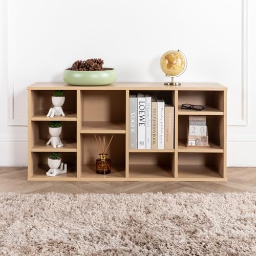 Cube Bookshelf Wooden Storage Organiser TV Stand Wood Shelving Open Bookcase Unit Shelf For Home Living Room Office Bedroom Furniture (Beech)