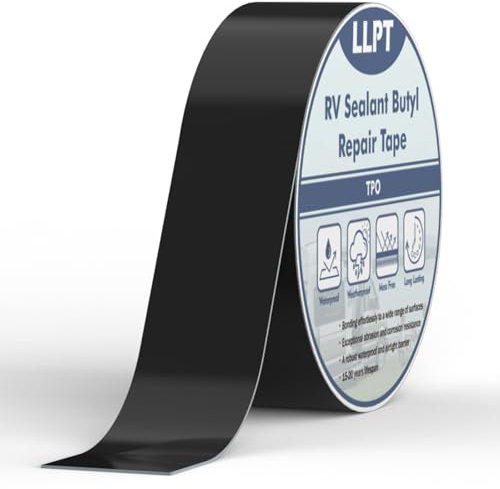 LLPT Butylband | Dach Reparaturband | Schwarz | UV-beständiges RV-Dichtungsreparaturband | Extrem Langlebiges Wasserdichtes Luftdichtes | Für Fenster Wohnmobil Boot (SV62110BK2) | 51 mm x 15 m