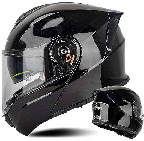 Caimcie Motorradhelm Klapphelm Integralhelm Mit Doppelvisier DOT/ECE-Geprüfter Motorrad Integrierter-Helm Klapphelm Motorradhelm Moped Helm Für Damen Herren H,4XL/65-66CM