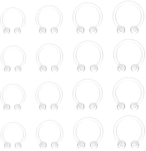 Yolev 16 Stück Hufeisen Septum Piercing 16G Retainer Nase Lippe Helix Tragus Ringe Clear Flexibeler Kunststoff Nasenring Lippenpiercing Ohr Belly Augenbrauen Piercing Ring Jewelry Set