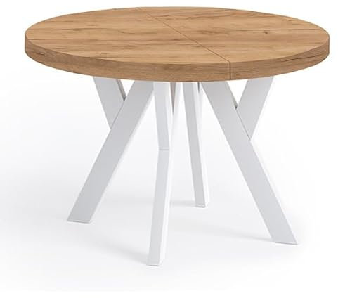 Dekori Möbel Runder Ausziehbarer Tisch für Esszimmer mit Holzbeinen, Pero, Loft-Stil, Skandinavische, Durchmesser Varianten: von 90 bis 220 cm (Eiche Craft Golden/Weiß, 120/220 cm)