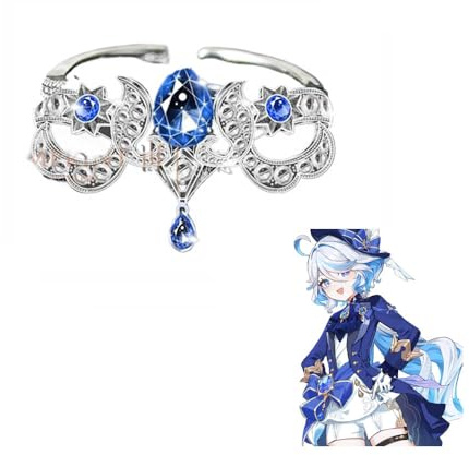 JUSONGKWCP Gen Shin Impact Furina Ringe Genshin Furina Ring Cosplay Accessories Blauer Edelstein Silber Ring Gen Shin Impact Figur Jewelry
