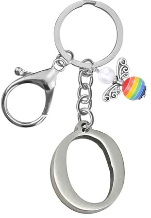 Porte-clés pour homme et femme en métal avec lettre de l'alphabet personnalisable avec breloque ange, cadeau d'amitié, cadeau de 18e anniversaire, porte-clés de voiture (O)