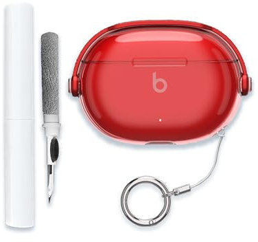 Case Cover for Beats Studio Buds + True Wireless Noise Cancelling Earbuds,Clear Soft TPU Protective Cover with Keychain and Cleaner Kit for Women Men Shockproof Skin,Transparent Red.