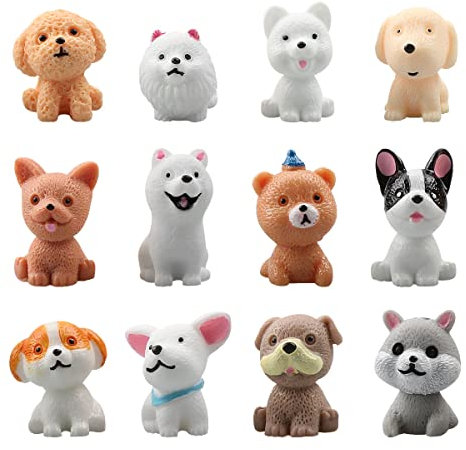 Lotsdonxia 12PCS Realistic Mini Dog Figurines Playset, Ideal for Cake Toppers, Party Decorations, and as a Birthday Gift for Dog Lovers, Features Miniature Puppy Figures