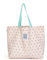 Ponette - Bolsa de Playa Familiar Cruda con Rayas Coral y Estampado de Estrellas Verdes, Asas Turquesas, Forro, Bolsillo, Playa, Piscina, Tote, Marca Española
