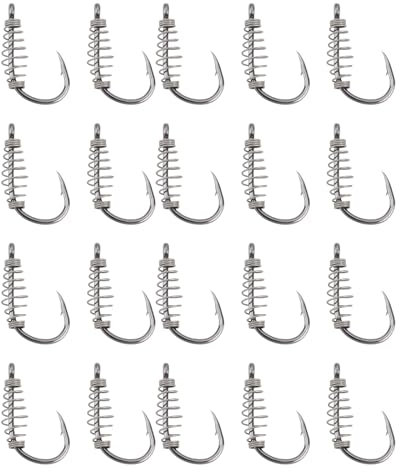 eMagTech 20Pcs Spring Fishing Hooks, Size 10# High Carbon Steel Hooks with Metal Spring Barbed Swivel Fishing Hooks Suitable forPower Bait Trout Carp, Black