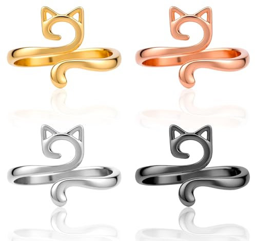 4 Stück Metall Häkelring Verstellbare Häkelring Finger Strickfingerhut Fadenführer Ring Katzenform Häkelschlaufe für Stricken Flechten DIY Strickhandwerk (4 Farben)
