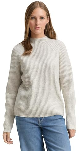 Tom Tailor Damen 1047895 Relaxed Fit Strickpullover mit Stehkragen, 10396-Marble Beige Melange, M