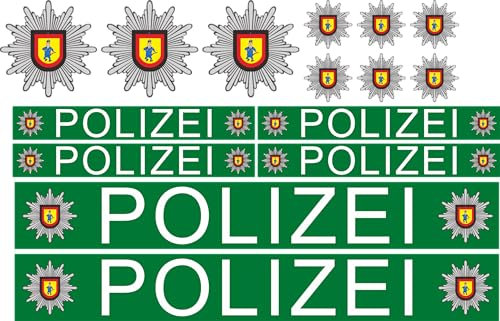 Polizei Aufkleber Set (15 Stück) – Selbstklebend & Wetterfest – Sticker für Auto, Boot, Fahrrad, Modellbau, Kinderfahrzeuge – Hochwertige Premiumfolie – Langlebig & Waschstraßenfest (Polizei Grün)