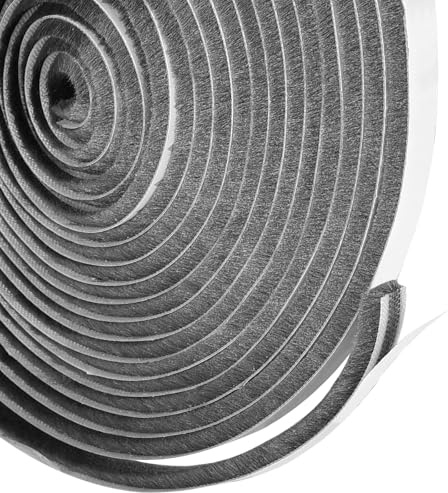 Funnytek 10m Draft Excluder for Door Windows 9mm(W) x 5mm(T) | Self-Adhesive, Noise Reducing & Dustproof, Brush Seal Strip Air Stopper for Sliding Doors ＆ Window＆ Wardrobes Gray