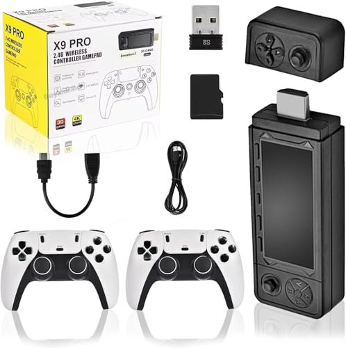 HKOORLAMULS X9 PRO Retro Game Stick Game Console,64/128/256G intégré 37000/42000/60000 jeux 45/46/64 émulateurs,4k Hd avec deux manettes sans fil,Gamestick Game Emulator,Emuelec 4.3 (64g)