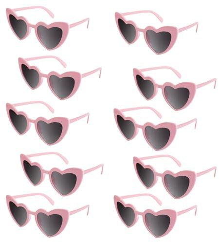 10 Paia Occhiali da Sole a Forma di Cuore per Le Donne, Vintage Retro Occhiali da Sole a Forma di Occhio di Gatto, Cuore Vintage per Matrimonio e Festa in Costume - Rosa