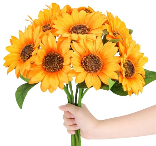 10 Stück Künstliche Blumen,Sonnenblumen Deko, Kunstblumen, geeignet für Heimdekoration, Hochzeitsdekoration, Partydekoration, gefälschte Sonnenblumen (ohne Vase)