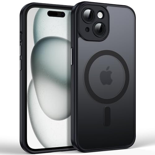 Flyzoo Magnetic Matte Case for iPhone 15 - Compatible with MagSafe, Full Camera Protection, Slim Translucent Shockproof Silicone Edge Case Cover, 6.1, Black