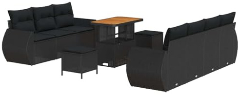 vidaXL Garten-Sofa-Set 10 pcs Schwarz Poly-Rattan, Garten und Terrasse, robuster modularer Sofa-Set, stimmungsvolle Lounge für entspannte Sommertage