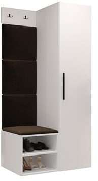 Mirjan24 Garderoben-Set Mapreni III, Schuhschrank + Kleiderhakenbrett + Kleiderschrank Gepolstertes Paneel/Wandpaneel Kleiderhaken Flurgarderobe Wandgarderobe (Weiß, Manila 04)