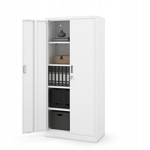 Jan Nowak Spind Metallschrank Compact abschließbar 4 Fachböden 175x40 cm | Schmaler Mehrzweckschrank mit Tür, Schloss, 4 höhenverstellbaren Einlegeböden, Stahlkorpus, kompatibel mit Compact Aufsatz