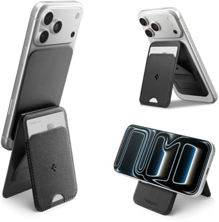 Spigen Cartera Magnética Slim Fold MagFit con Soporte para Tarjetas y Trípode, Compatible con iPhone 17 17e 16 15 14 13 12 Pro MAX Air y Pixel 10 Series Compatible con MagSafe y Pixelsnap - Negro