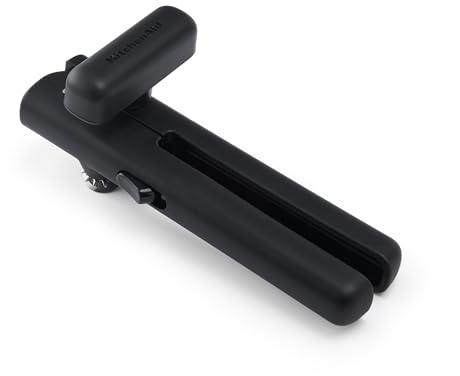 KitchenAid Dosenöffner, mattschwarz, robust, manuell, mit Edelstahlklinge, mit Verriegelungsmechanismus, Küchenutensil mit ergonomischem Griff, 18 cm